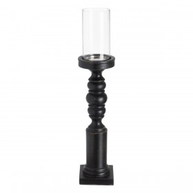 Portacandele Nero Legno Cristallo 12 x 12 x 62 cm