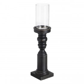 Portacandele Nero Legno Cristallo 12 x 12 x 55 cm