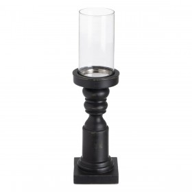 Portacandele Nero Legno Cristallo 12 x 12 x 47 cm