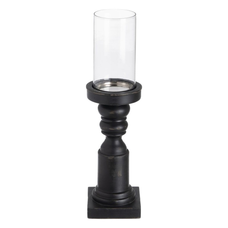 Portacandele Nero Legno Cristallo 12 x 12 x 47 cm