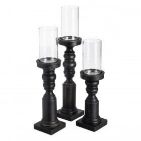Portacandele Nero Legno Cristallo 12 x 12 x 47 cm