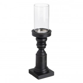Portacandele Nero Legno Cristallo 12 x 12 x 47 cm