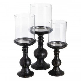 Portacandele Nero Legno Cristallo 18 x 18 x 47 cm