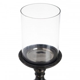 Portacandele Nero Legno Cristallo 18 x 18 x 47 cm