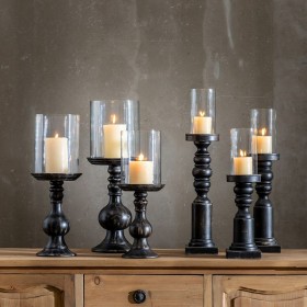 Portacandele Nero Legno Cristallo 18 x 18 x 47 cm