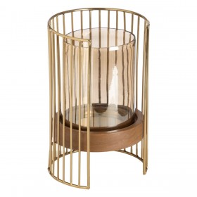 Portacandele Marrone Dorato Legno Cristallo Acciaio 15 x 15 x 23 cm