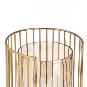Portacandele Marrone Dorato Legno Cristallo Acciaio 15 x 15 x 23 cm