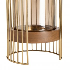 Portacandele Marrone Dorato Legno Cristallo Acciaio 15 x 15 x 23 cm