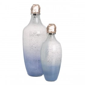 Bottiglia Azzurro Argentato Resina Cristallo 12 x 12 x 33 cm Decorativa