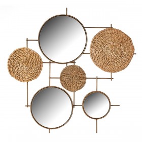 Decorazione da Parete Dorato Naturale Ferro Specchio Fibra naturale 75 x 5 x 74 cm