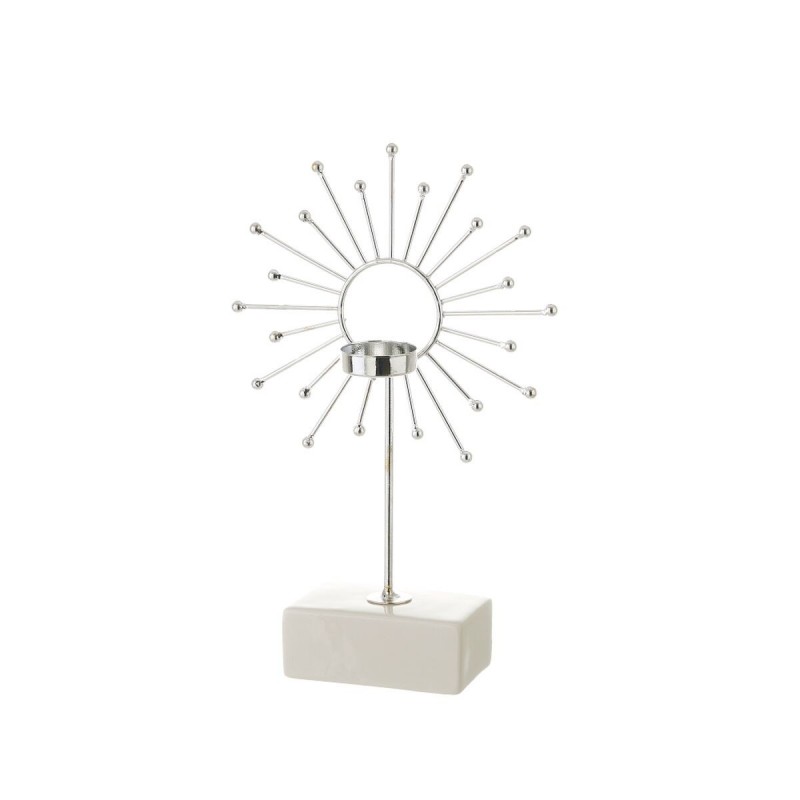 Portacandele Bianco Argentato Ceramica Ferro 18,4 x 8,4 x 29,1 cm