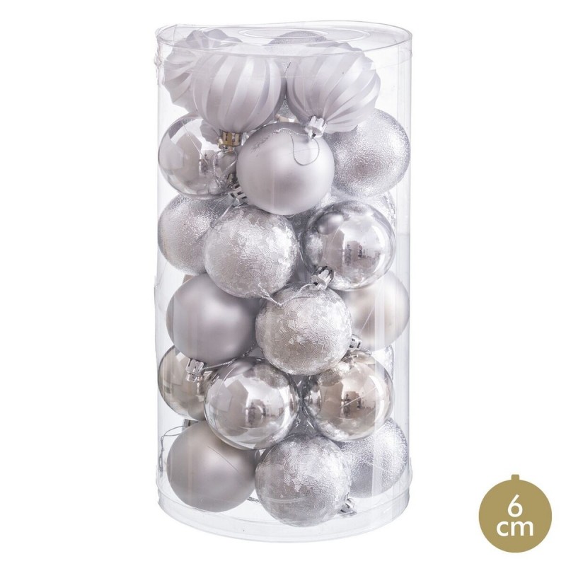 Palle di Natale Argentato Plastica Ø 6 cm (30 Unità)