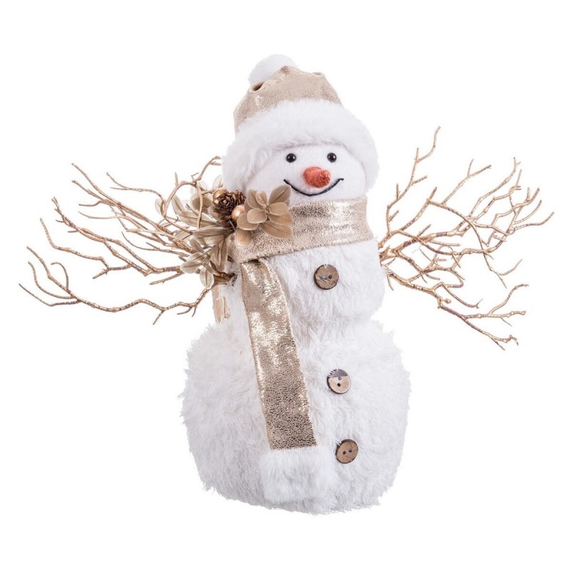 Decorazione Natalizia Bianco Oro Pupazzo di Neve 24 x 16 x 28 cm