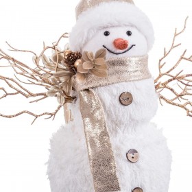 Decorazione Natalizia Bianco Oro Pupazzo di Neve 24 x 16 x 28 cm