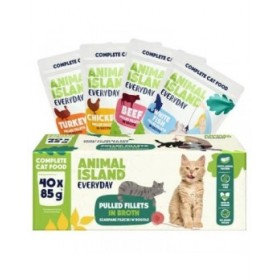 Cibo per gatti ANIMAL ISLAND Everyday Beef, chicken, turkey and white fish fillets in broth 40 x 85 g