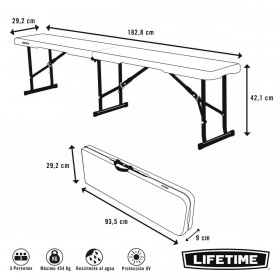 Panca Lifetime Bianco Pieghevole 183 x 42 x 29 cm