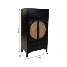Armadio Alexandra House Living Nero Rattan Legno di abete Legno MDF 40 x 135 x 70 cm