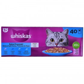 Spuntino per Cat Whiskas 40 x 85 g Salmone Tonno Pesce Baccalà