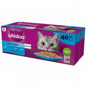 Spuntino per Cat Whiskas 40 x 85 g Salmone Tonno Pesce Baccalà