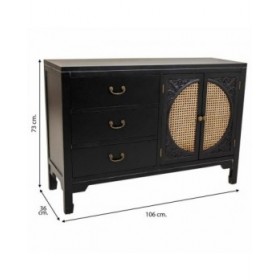 Credenza Alexandra House Living Nero Rattan Legno di abete 36 x 73 x 106 cm