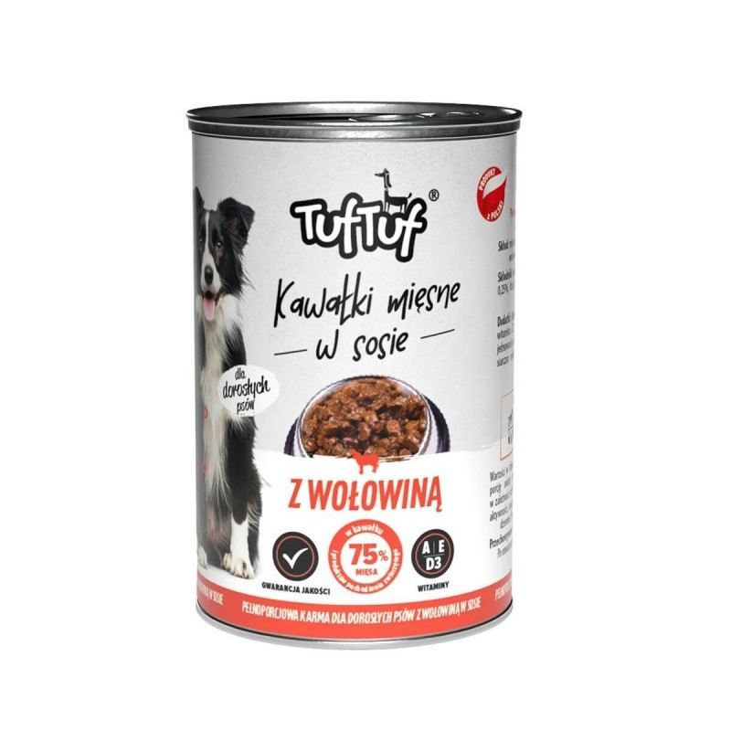 Cibo umido Tuftuf Chunks in gravy with beef Carne di manzo e vitello