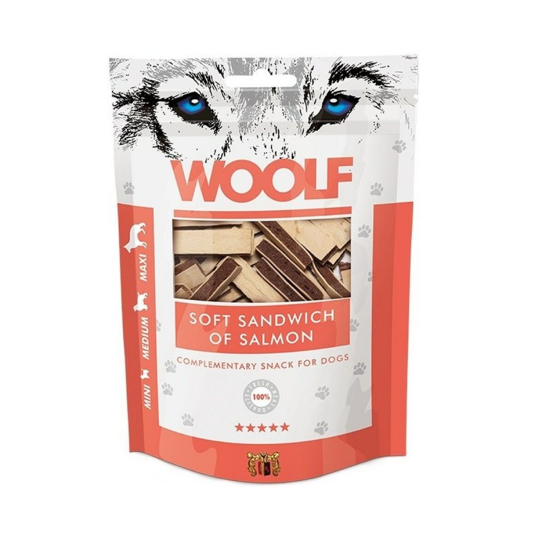 Snack per Cani Woolf Soft Sandwich of Salmon Salmone 100 g