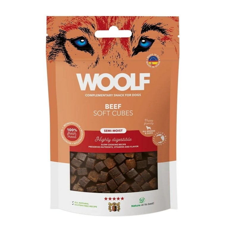 Snack per Cani Woolf Soft Cubes Beef Carne di manzo e vitello 100 g