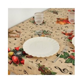 Tovaglia in resina antimacchia Belum Christmas Sheet Music Nero Rosso Verde Lino 150 x 150 cm