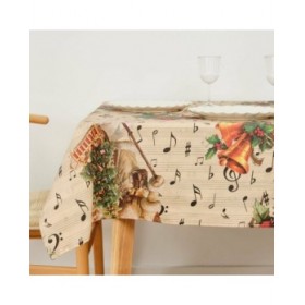 Tovaglia in resina antimacchia Belum Christmas Sheet Music Nero Rosso Verde Lino 250 x 150 cm
