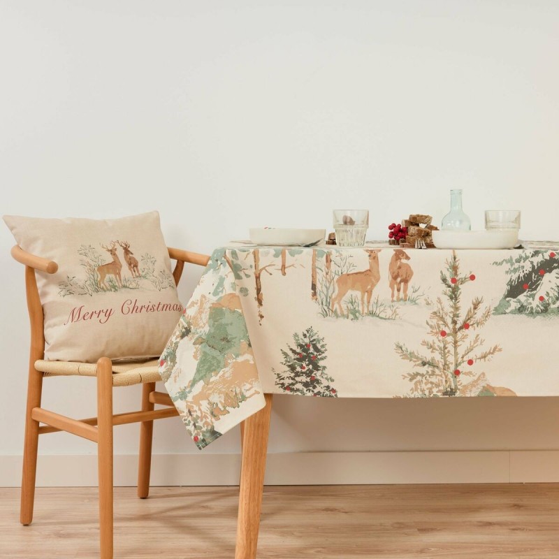 Tovaglia in resina antimacchia Belum Christmas Deer Marrone Rosso Verde Lino 100 x 150 cm