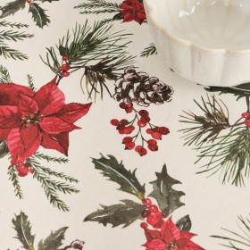 Tovaglia in resina antimacchia Belum Christmas Flowers Rosso Verde Naturale 250 x 150 cm