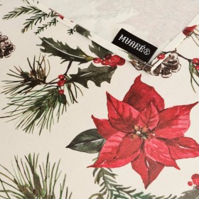 Tovaglia in resina antimacchia Belum Christmas Flowers Rosso Verde Naturale 250 x 150 cm