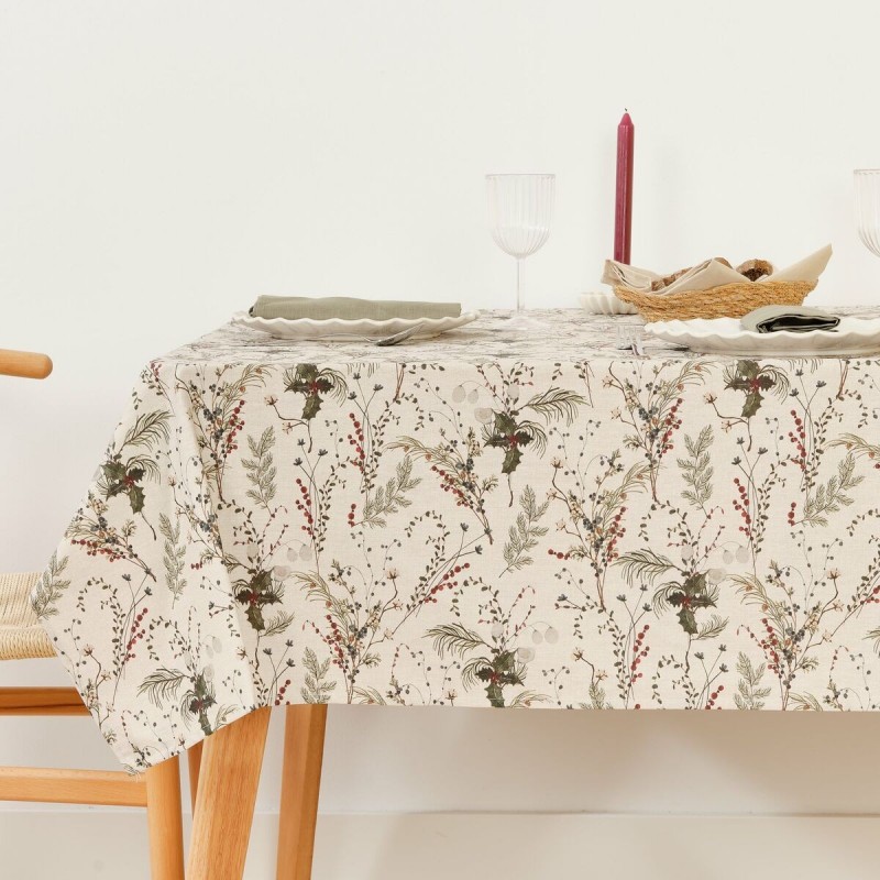 Tovaglia in resina antimacchia Belum Christmas Mistletoe Rosso Verde Naturale 150 x 150 cm