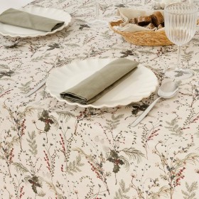 Tovaglia in resina antimacchia Belum Christmas Mistletoe Rosso Verde Naturale 150 x 150 cm