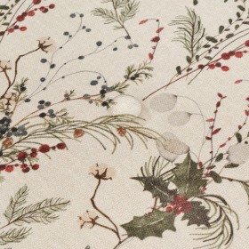 Tovaglia in resina antimacchia Belum Christmas Mistletoe Rosso Verde Naturale 150 x 150 cm