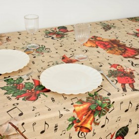 Tovaglia in resina antimacchia Belum Christmas Sheet Music Nero Rosso Verde Lino 250 x 150 cm