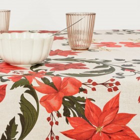 Tovaglia in resina antimacchia Belum Christmas Symetric Rosso Verde Lino 100 x 150 cm