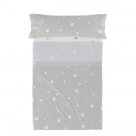 Set di Lenzuola HappyFriday Basic Kids Little star Grigio Singolo 2 Pezzi