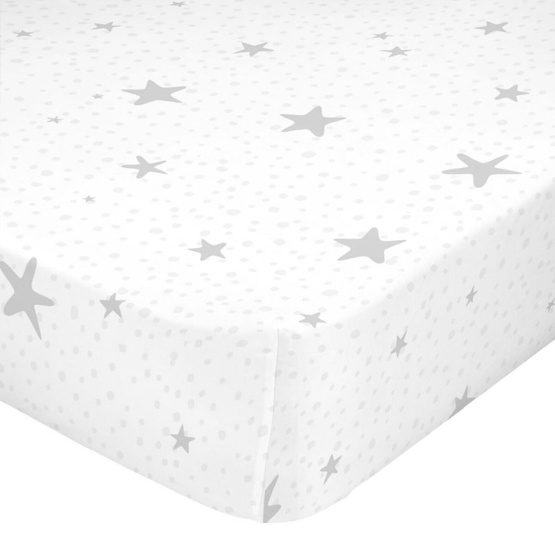 Lenzuolo con angoli HappyFriday BASIC KIDS Bianco Grigio 60 x 120 x 14 cm Stelle