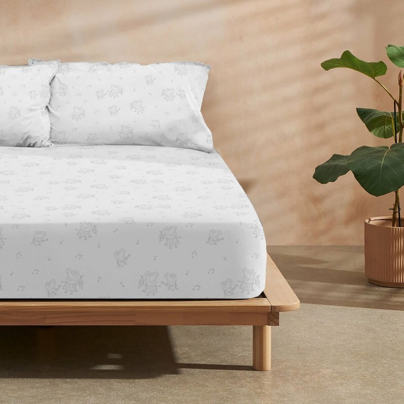 Lenzuolo con angoli aderenti Peppa Pig Bianco Grigio 105 x 200 cm 100 % cotone