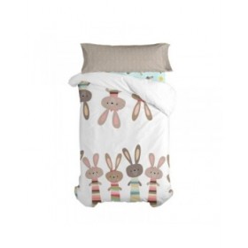 Set di copripiumino HappyFriday Moshi Moshi Rabbit Family Multicolore Singolo 2 Pezzi