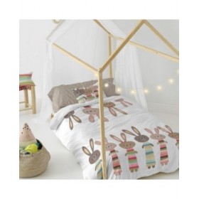 Set di copripiumino HappyFriday Moshi Moshi Rabbit Family Multicolore Singolo 2 Pezzi