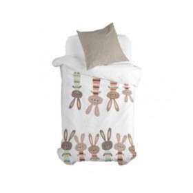 Set di copripiumino HappyFriday Moshi Moshi Rabbit Family Multicolore Singolo 2 Pezzi