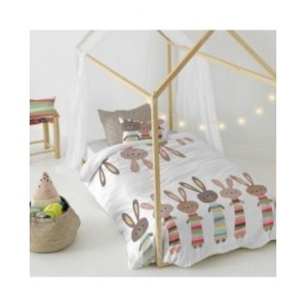 Set di copripiumino HappyFriday Moshi Moshi Rabbit Family Multicolore Singolo 2 Pezzi