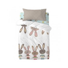 Set di copripiumino HappyFriday Moshi Moshi Rabbit Family Multicolore Culla Neonato 2 Pezzi