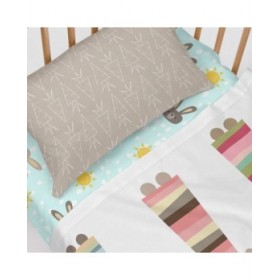 Set di Lenzuola HappyFriday Moshi Moshi Rabbit family Multicolore Culla Neonato 2 Pezzi