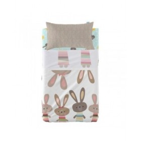 Set di Lenzuola HappyFriday Moshi Moshi Rabbit family Multicolore Culla Neonato 2 Pezzi