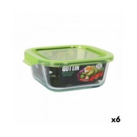 Porta Pranzo Quadrato con Coperchio Quttin Verde 750 ml (6 Unità)