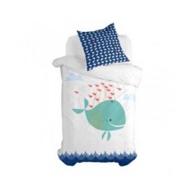 Set di copripiumino HappyFriday Moshi Moshi Whale Multicolore Singolo 2 Pezzi