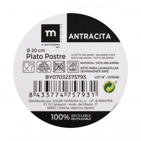 Piatto da Dolce La Mediterránea Melammina Antracite 20 cm (24 Unità)